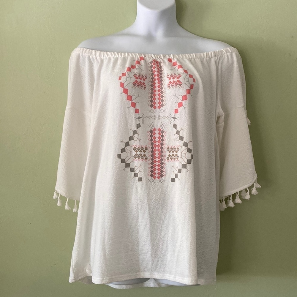 Miss Lili 1X off shoulder top short slit sleeve NEW Spring Summer Aztec